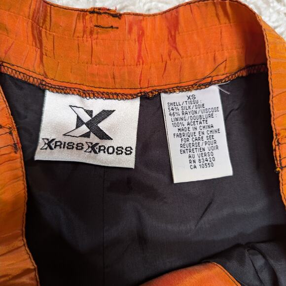 Vintage X-Riss X-Ross Silk Quilted Vest and Pleated Pants Suit Set Orange - Picture 7 of 14